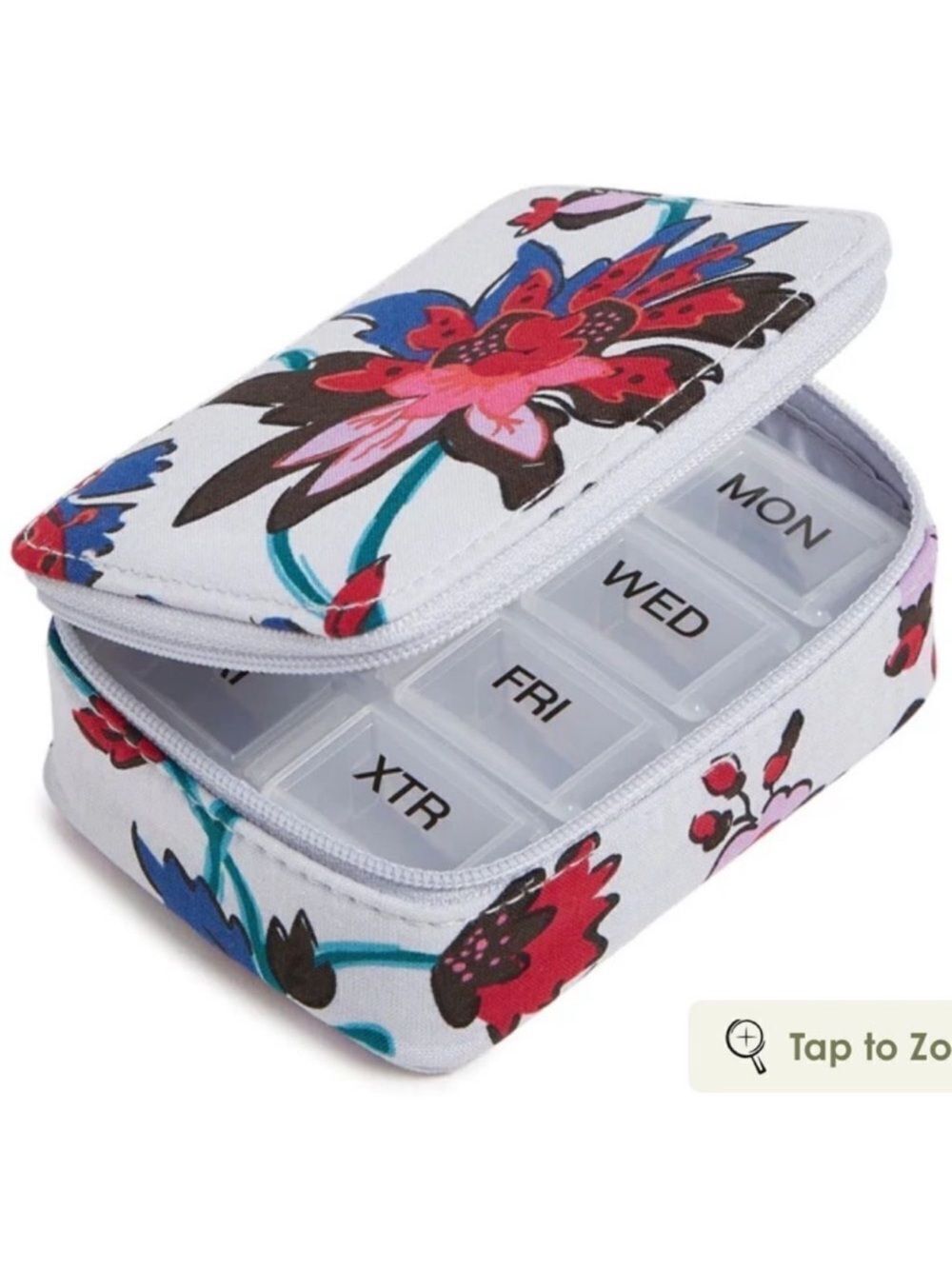 Vera Bradley Vineyard Floral Silver Gray Red Multi Cotton Zip Travel Pill Case